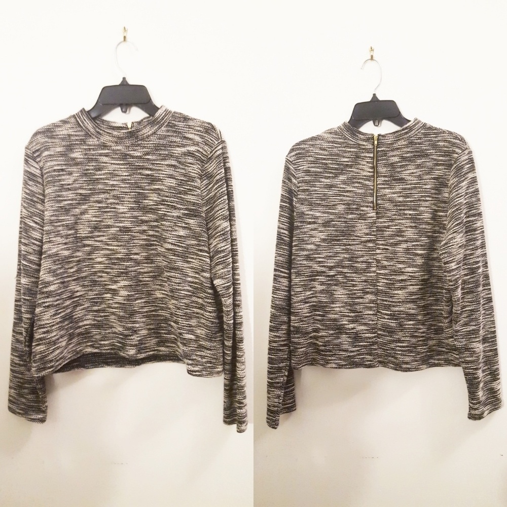 NWT H&M Women's Tweed Knit Top  Cropped Black Off White Size L